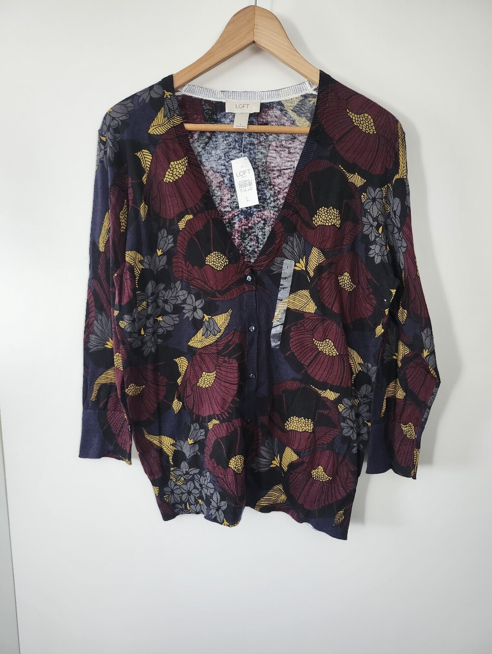 Ann Taylor LOFT Floral Cotton Grandmacore Cardigan Sweater Size Large NWT Layer